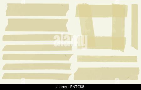 Set of horizontal and different size sticky tape,adhesive pieces and frame on light background Stock Vector