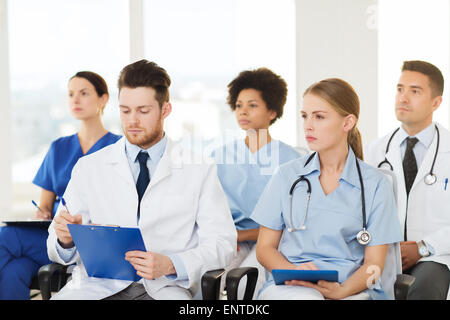 group of happy doctors on seminar at hospital Stock Photo