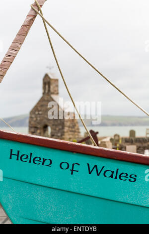 remains of church seen through Helen of Wales boat at Cwm yr Eglwys, Pembrokeshire Coast National Park, Wales UK in May Stock Photo