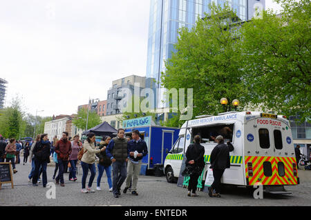 A Sunday food market on the edge of Bristol Harbour in Bristol, United Kingdom. Stock Photo