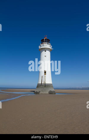 New Brighton lighthouse on the beach, Wallasey, Wirral, Merseyside, England, UK Stock Photo