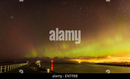 Aurora Borealis or Northern Lights in the night sky over Ayr, Ayrshire, Scotland, UK Stock Photo