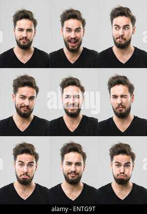 young man with different facial expressions. digital composite image Stock Photo