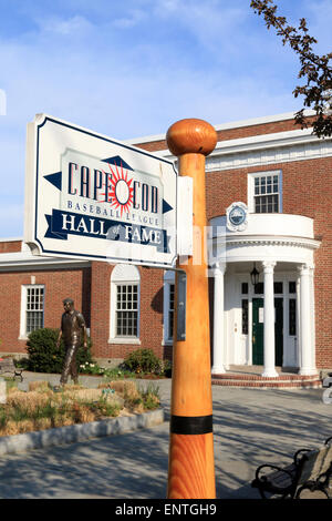 John F Kennedy, JFK museum in Hyannis Port Massachusetts. With JFK statue and marker for Cape Cod baseball league hall of fame. Stock Photo