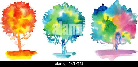 Set of watercolor trees. Stock Vector