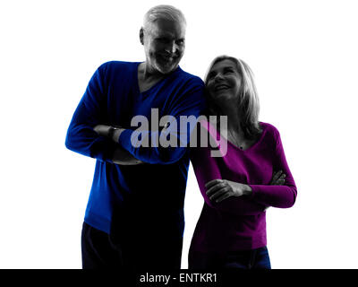 one caucasian couple senior silhouette in silhouette studio isolated on ...