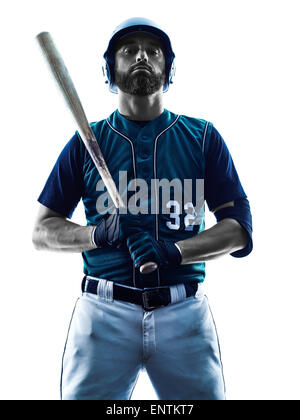 one caucasian man baseball player playing  in studio  silhouette isolated on white background Stock Photo