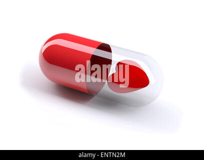 red pill filled with heart, isolated 3d illustration