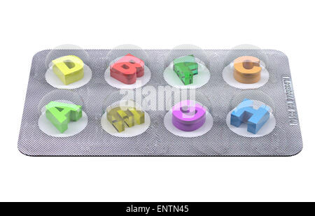 letters of the alphabet as pills in blister Stock Photo