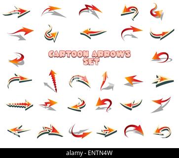 Set of curved arrow signs drawn in cartoon style. Isolated on white background. Stock Vector