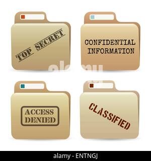 Set of paper folders with secret files isolated on white Stock Vector