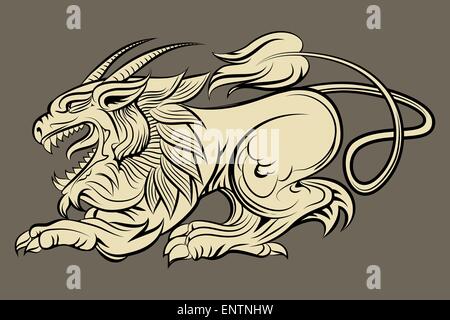 Medieval mythological monster drawn in engraving style Stock Vector