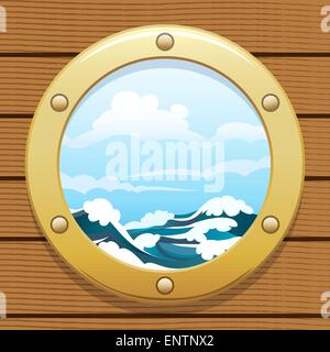 A vector illustration of seascape from point of view from a ship window Stock Vector