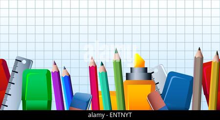 seamless horizontal pattern with various office supplies Stock Vector