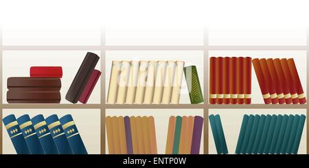 horizontal seamless pattern with retro bookshelf full of books Stock Vector