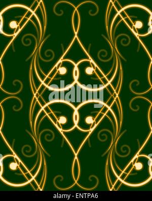 seamless pattern with golden shiny swirls on dark green background Stock Vector