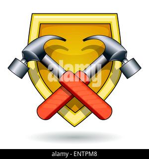 Vector illustration of shield and two hammers isolated on white Stock Vector