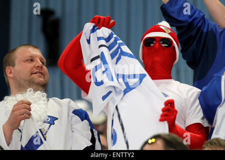 Ostrava, Czech Republic. 11th May, 2015. Finnish fans cheer for their team during the Ice Hockey World Championship Group B match Finland vs Belarus in Ostrava, Czech Republic, May 11, 2015. © Petr Sznapka/CTK Photo/Alamy Live News Stock Photo