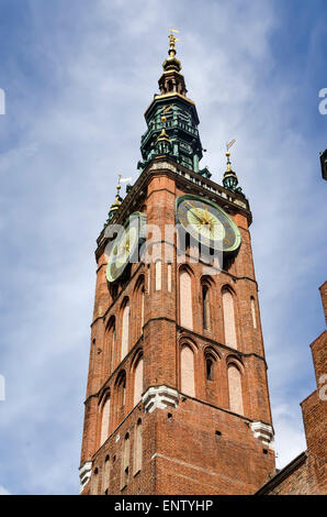Old City Main Town Hall tower clock  gothic renaissance architecture Gdansk Poland Stock Photo