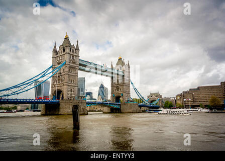 Tower Bridge, London, viewed from south side of river Thames Stock Photo