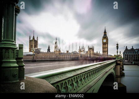 Westminster bridge over river Thames with Houses of Parliament and Big Ben in background. London, UK. Stock Photo