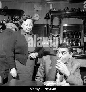 Sausage eating champion: Joe Steele of Bedlington Northumberland champion raw sausage eating champion. Circa 1965. Stock Photo