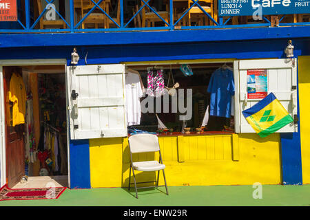 St Vincent Bequia colourful store fronts in town Stock Photo