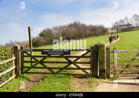 Walkers at the Entrance to Werneth Low Country Park, Greater Manchester. Stock Photo