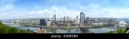 Pittsburgh, PA, USA - May 5, 2015 : Panoramic view of Pittsburgh city skyline and Monongahela River from Mt. Washington. Stock Photo