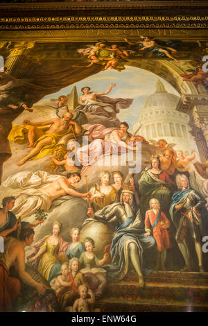 The Painted Hall in Greenwich England is part of the Old Royal Naval College designed by Sir Christopher Wren Stock Photo