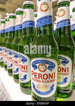 Peroni Beer Bottle Display, Eataly Italian Marketplace, NYC Stock Photo