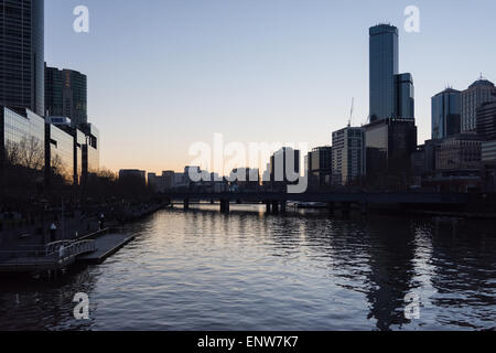 The Yarra River and Rialto Towers at dusk in Melbourne, Australia Stock Photo