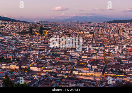 Panoramic photo of Quito capital city at sunset, Ecuador, South America Stock Photo