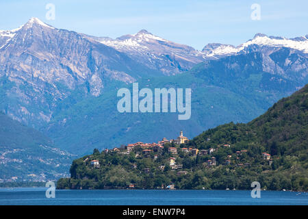 Pino sulla Sponda del Lago Maggiore and Swiss Alps in the background Stock Photo