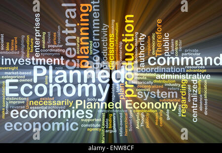 Background concept wordcloud illustration of planned economy glowing light Stock Photo