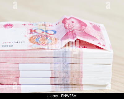 close-up of stack of 100-yuan chinese banknotes Stock Photo