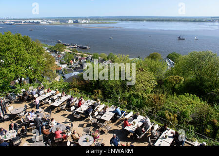 View from Süllberg-Restaurant on riveer Elbe, Hamburg-Blankenese, Germany Stock Photo
