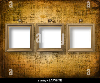 Three wooden frameworks for portraiture on the abstract background Stock Photo
