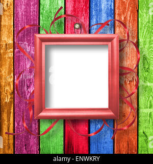 Wooden framework for portraiture on the abstract background with ribbon Stock Photo