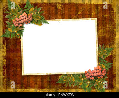 Old grunge card on the abstract background with autumn leaves Stock Photo