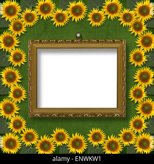 Wooden framework for portraiture on the abstract background with sunflowers Stock Photo