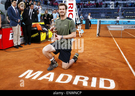 Madrid, Spain, May 10, 2015. 10th May, 2015. Andy Murray (GBR) Tennis : Andy Murray of England celebrate with winner's trophy after singls finals match against Rafael Nadal of Spain on the ATP World Tour Masters 1000 Mutua Madrid Open tennis tournament at the Caja Magica in Madrid, Spain, May 10, 2015 . © Mutsu Kawamori/AFLO/Alamy Live News Stock Photo