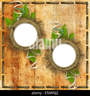 Grunge frames on the ancient wooden background Stock Photo