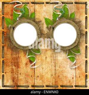 Grunge frames on the ancient wooden background Stock Photo