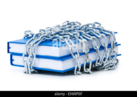 Censorship concept with books and chains on white Stock Photo