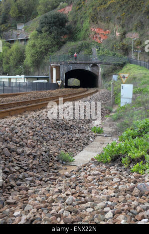 railway tracks at dawlish on the south devon coast Stock Photo