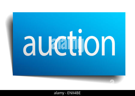 auction blue square sticker isolated on white Stock Photo - Alamy