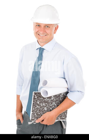 Senior professional architect male with helmet Stock Photo