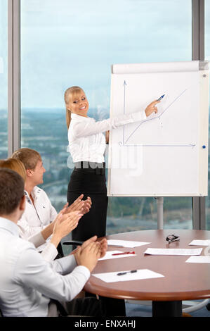 Presentation of positive plans of the company to employees at office Stock Photo