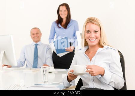 Business team pretty businesswoman drink coffee Stock Photo